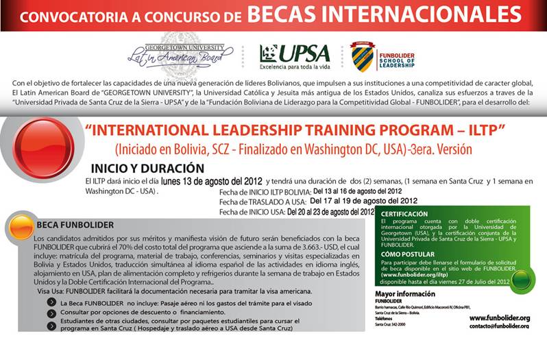 Convocatoria a concurso de Becas Internacionales por FUNBOLIDER